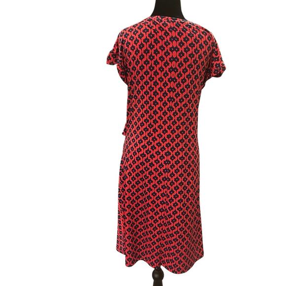 Banana Republic Navy Red Geometric Print Knit Ruched Dress Size Medium - Picture 2 of 2